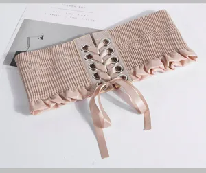 Cinturón de corsé elástico ancho para mujer con cordones de cinta y volantes, accesorio elegante