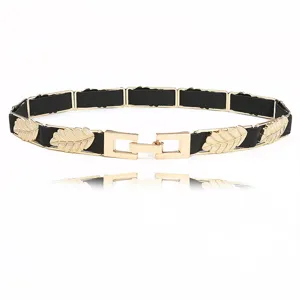 Women's Fashion Elastic Belt Minimalist Metal Leaf Dress Decorative Waist Belt Gold Silver Versatile Waistband Accessory