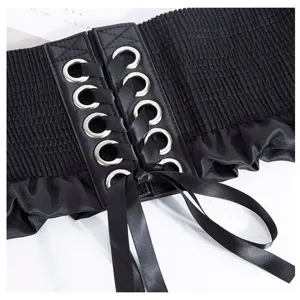 Cinturón de corsé ancho elástico para mujer negro con cordones para vestido moda