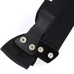 Women elastic black waist belt with bow knot, vintage stretch dress belt for ladies.