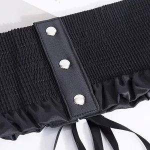 Mujer ancho cinturón corsé elástico negro con botones a presión y lazo para vestido moda