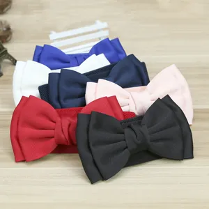 Women Fashion Bow Elastic Wide Waist Belt Faux Leather Waist Cincher Elegant Stretch Cinch Belt Dress Decor Accessories