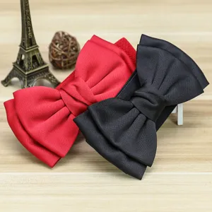 Women fashion bowknot wide elastic waist belt, elegant red and black dress cincher accessory.