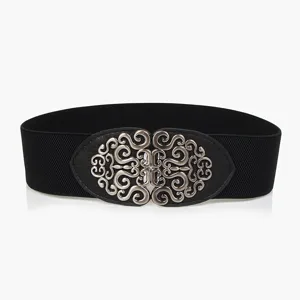 Women Retro Elastic Wide Waist Band Vintage Metal Carved Buckle Stretch Waist Belt For Dress Coat Fashion Corset Belt