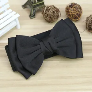 Women fashion bowknot elastic wide waist cincher decorative black wide belt for dress daily wear