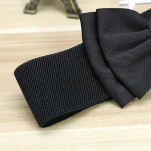 Women black elastic wide belt fashion bow waist cincher dress decorative waistband