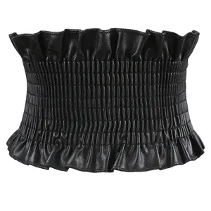 Women Wide Elastic Faux Leather Waist Cincher Belt Casual Minimalist Dress Coat Decor Solid Color Fashion Accessories