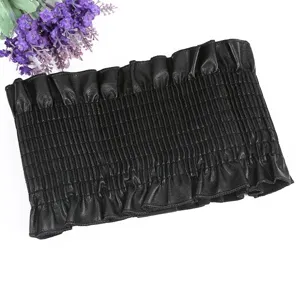 Black wide elastic leather waist belt corset for women stylish dress coat waist decoration