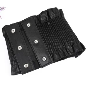 Black wide elastic corset belt for women, stylish PU leather waist cincher with metal snaps.