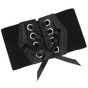 Cintura Corsetto Elastica larga da Donna in ecopelle Nera con lacci Accessorio per Vestito