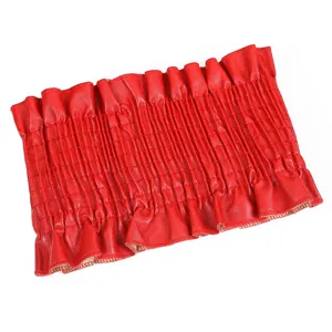 Red wide elastic corset belt for women, stylish ruffled PU leather waist cincher.