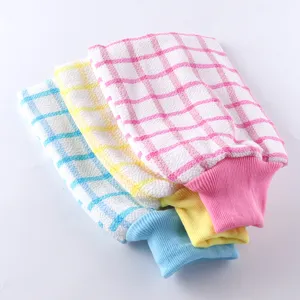 Guantes de baño exfoliantes de doble capa para la limpieza corporal y ducha diaria.