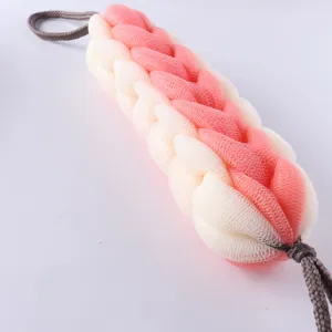 Rosa weiße geflochtene Duschschwämmchen Peeling Duschband mit Aufhängekordel lang