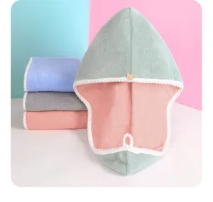 Korallenfleece doppellagige trockene Haarkappe schnell trocknendes Handtuch Tuch Zuhause.