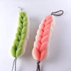 Geflochtener Duschschwamm langer Bauschwamm zweifarbig Peeling Duschschrubber mit Schlaufe