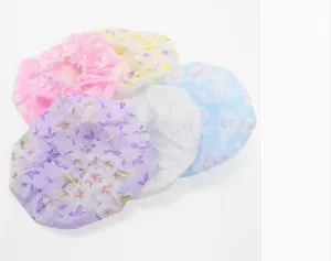 Waterproof shower cap for women, cute floral print bath hair cap with lace edge, 5 pack.