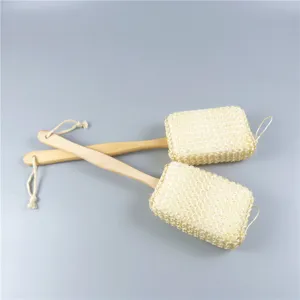 Natural Sisal Bath Brush With Long Wooden Handle Exfoliating Spa Body Scrubber For Shower Bathroom Cleaning Care Tool
