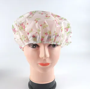 Cuffia doccia impermeabile con fiori, cuffia da bagno in PE ispessito per cucina e cura capelli.