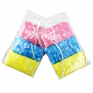 Disposable polka dot shower cap set, colorful waterproof shower caps in portable plastic bags.