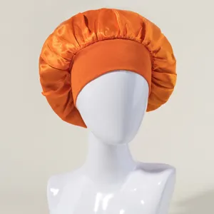 Orange Satinkappe Haarpflege Schlafmütze breites Band seidige Nachtkappe für Damen