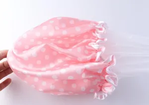 Cuffia doccia impermeabile a pois rosa, design a doppio strato, ideale per la protezione capelli.