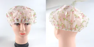 Cuffia doccia impermeabile con stampa floreale di rose, cappello da bagno in PE per donne