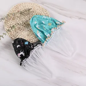 Waterproof shower cap double layer cute cartoon unicorn printing elastic lace bath hair cap