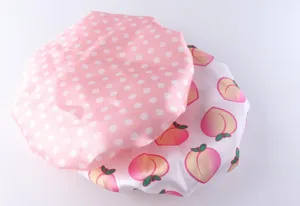 Cuffia doccia impermeabile da donna, grazioso cappello per capelli a doppio strato a pois e pesca.