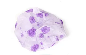 Waterproof shower cap for women adults purple floral print bath hair protection cap
