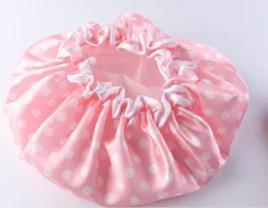 Cuffia doccia impermeabile a pois rosa, cappello protettivo per capelli elastico.