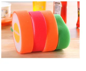 Fruit shaped cleaning sponge kitchen dish washing wipe thickened scouring pad detail view.