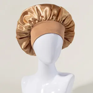 Schlafhaube aus Seidensatin für Damen Haarpflege große Nachthaube Gold elastisches Band