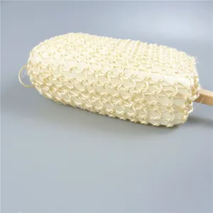 Natural sisal bath sponge with wooden handle exfoliating back scrubber for shower spa massage