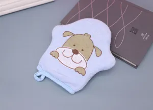 Newborn baby bath glove ultra-soft cartoon dog shower mitt toddler washing sponge detail.