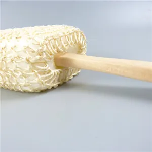 Natural plant fiber bath brush with wooden handle for exfoliating and body spa massage detail
