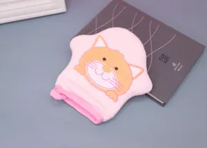 Soft baby bath mitt with cute cat design, gentle newborn shower sponge glove for kids daily bath.