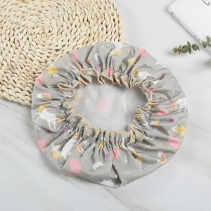 Waterproof shower cap for women, double layer elastic bath hair cap with cute unicorn print.
