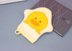 Cute yellow chick baby bath glove soft newborn shower mitt toddler washcloth towel.