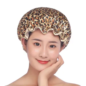Wasserdichte Duschhaube mit Leopardenmuster, doppellagige elastische Badekappe für Bad.