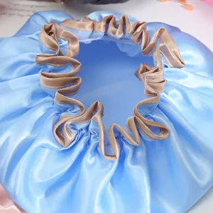 Wasserdichte Satin Duschhaube für Damen, weiche Seide Haube mit elastischem Rüschenrand.