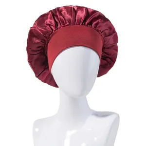 Cuffia notte in satin per donna, fascia larga cuffia per cura capelli rosso vino.