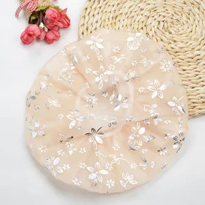 Waterproof shower cap for women thickened bronzing floral bath cap kitchen anti-smoke hat