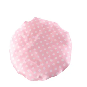Cuffia doccia impermeabile a pois rosa, cuffia per capelli a doppio strato per donna casa pulizia.