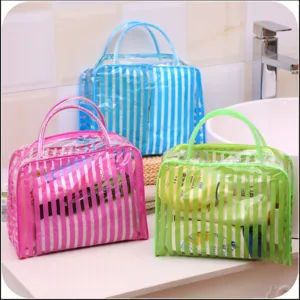 Large Waterproof PVC Clear Wash Bag Portable Travel Cosmetic Makeup Storage Bag With Striped Design For Women