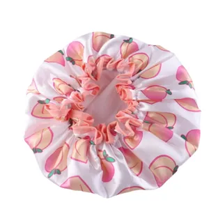 Carino cappello da doccia impermeabile con stampa pesca a doppio strato donna.