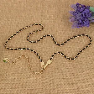 Women Fashion Metal Chain Interwoven Leather Waist Belt For Dress Shirt Decorative Adjustable Metal Buckle Waistband