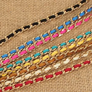 Colorful metal chain leather woven strap stylish replacement belt for women bags and apparel