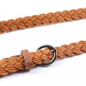 Cintura Intrecciata Marrone da Donna Cinturino Casual con Fibbia ad Ardiglione in Metallo
