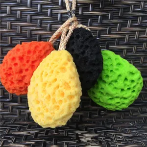 Wood Pulp Sponge Bath Sponge Soft Honeycomb Bath Scrubber Exfoliating Face Body Cleansing Sponge With Lanyard