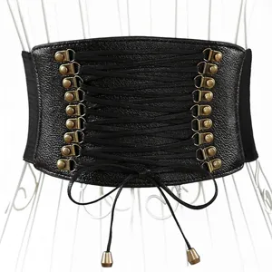 Women Fashion Wide Elastic Corset Belt Faux Leather Tassel Vintage Waistband For Dress Clothing Accessories